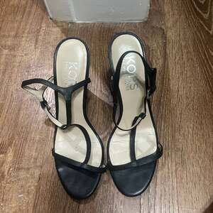 Michael Kors Strappy Black Leather Sandals, T-Strap High Heels, Size 9